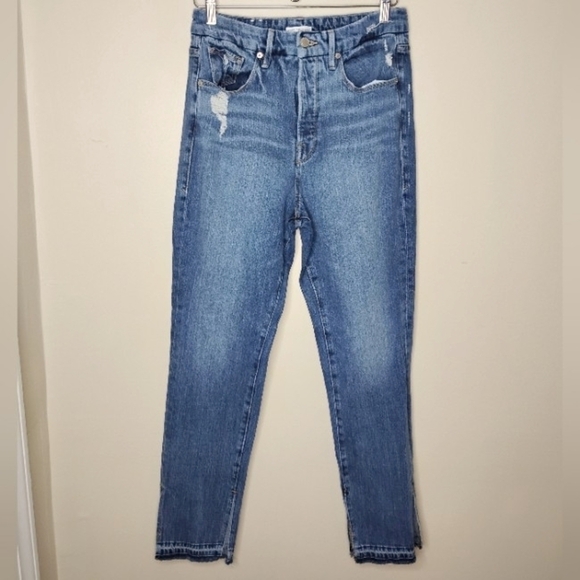 Good American Good Boy Slit Hem Jeans Size 6/28 High Rise Button Fly - Picture 3 of 10